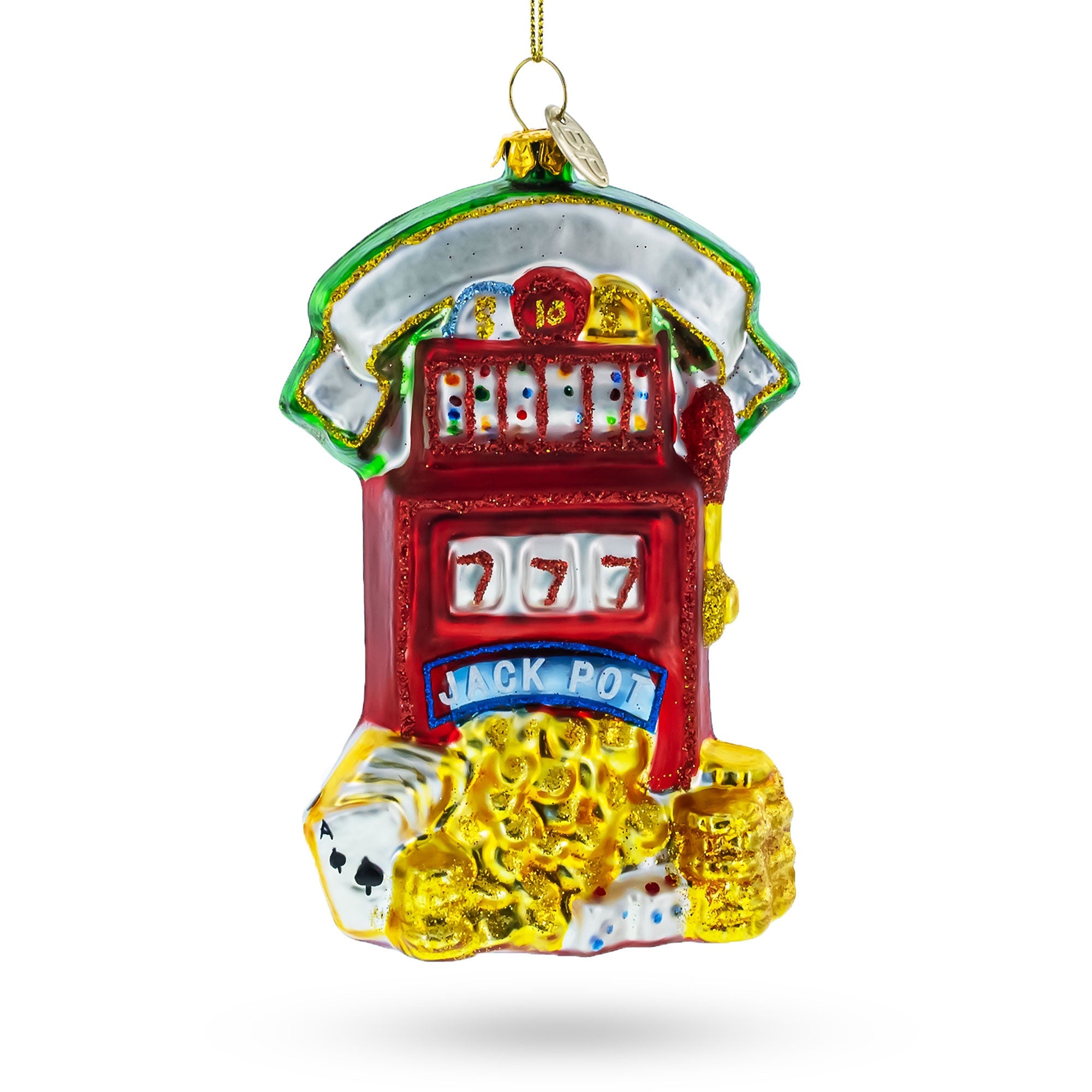 Jackpot Casino Slot Machine Glass Christmas Ornament