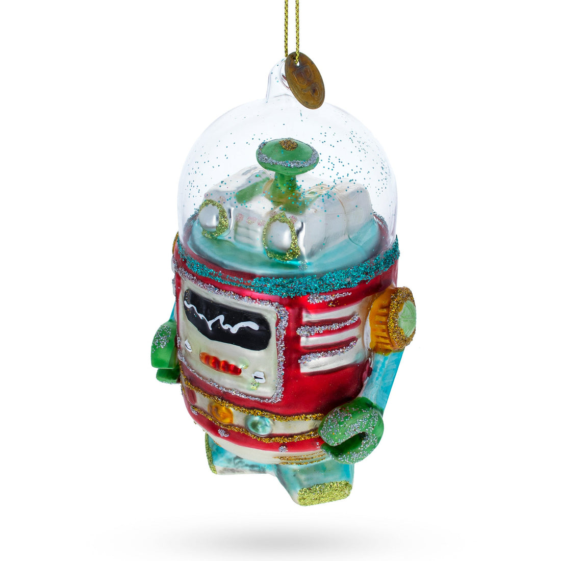 Glittered Robot Glass Christmas Ornament