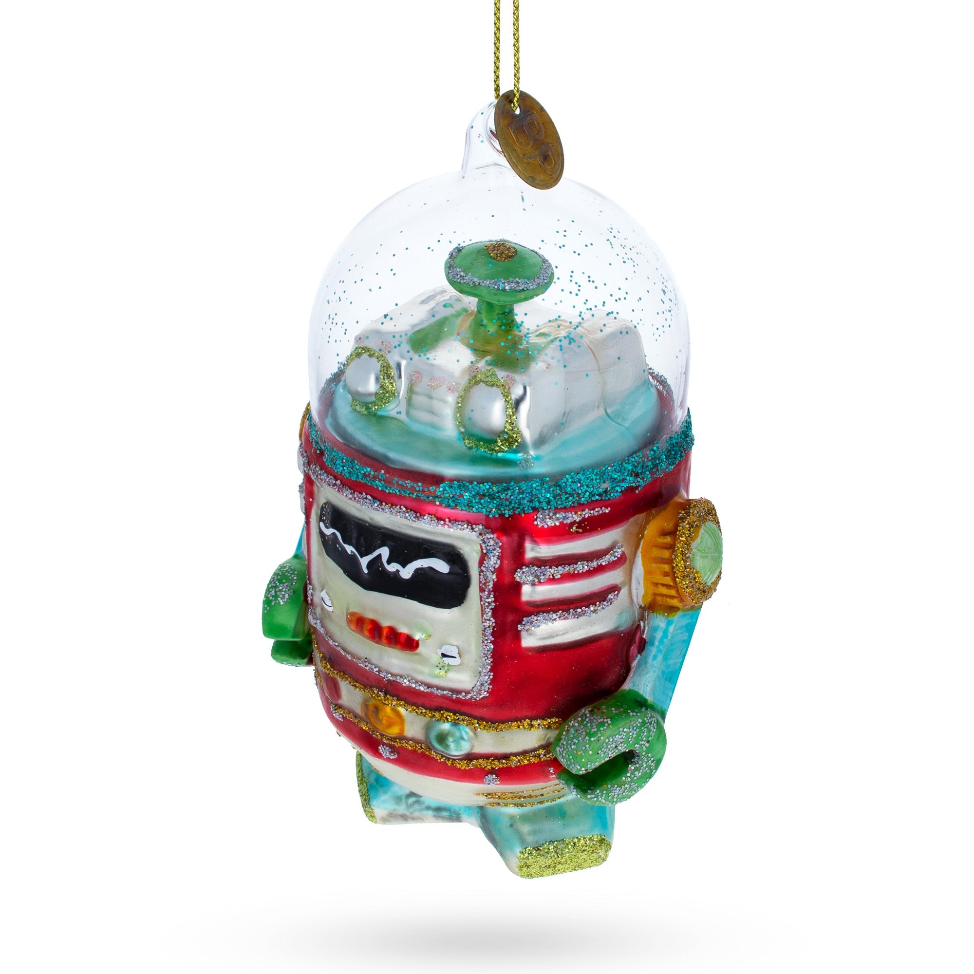 Glittered Robot Glass Christmas Ornament