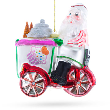 Santa the Ice Cream Cart Glass Christmas Ornament