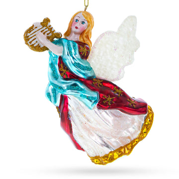 Angel Playing Music on Harp Glass Christmas Ornament