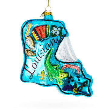 State of Louisiana Symbols, USA Glass Christmas Ornament