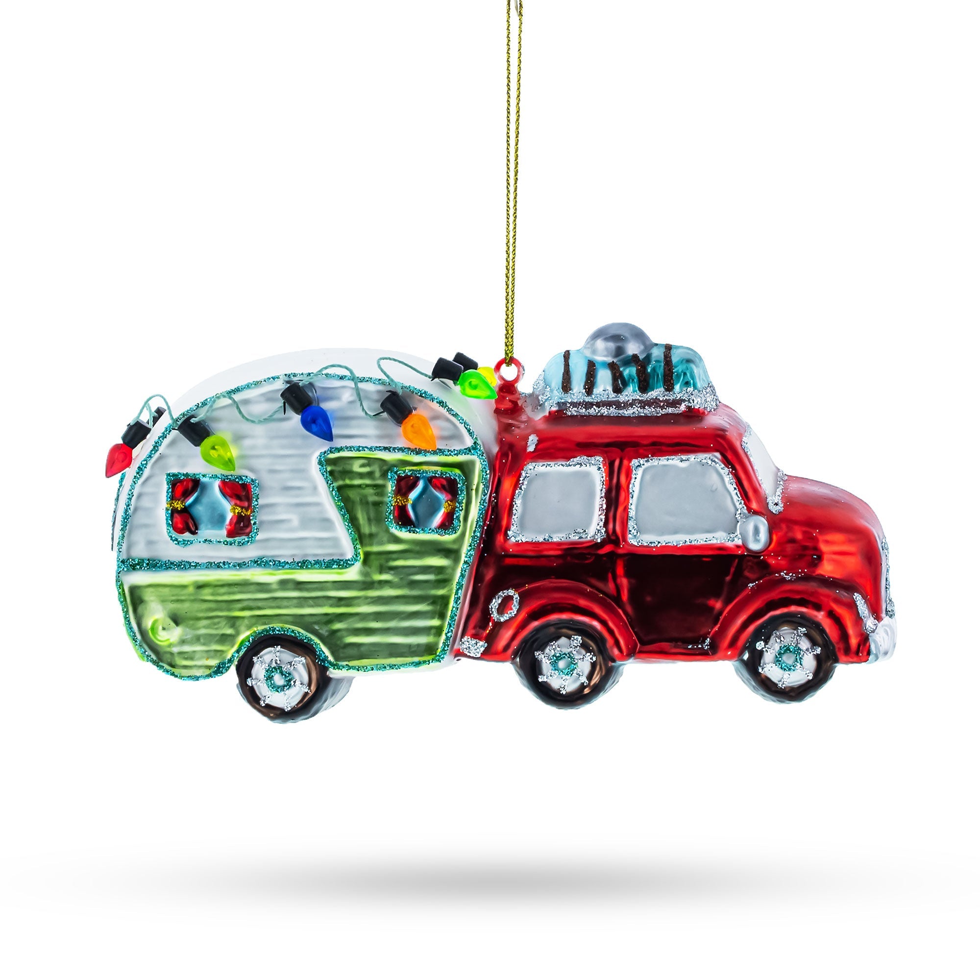 Bear Behind the Wheel of a Camper Glass Christmas Ornament