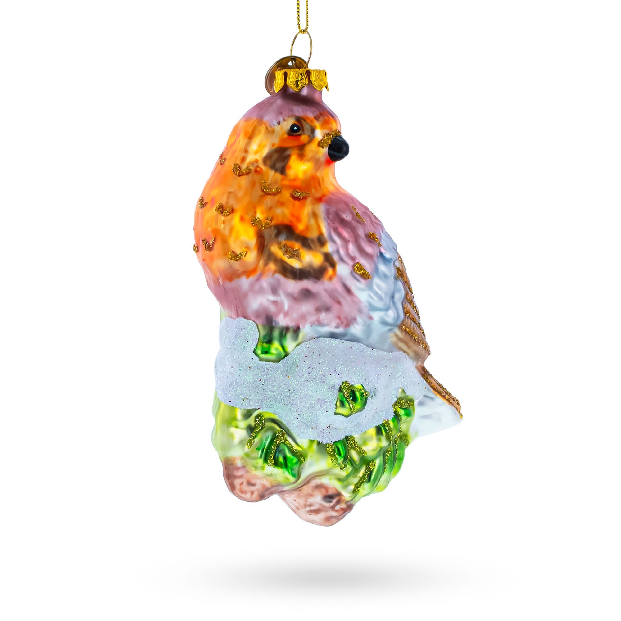 Songbird on Branch Glass Christmas Ornament