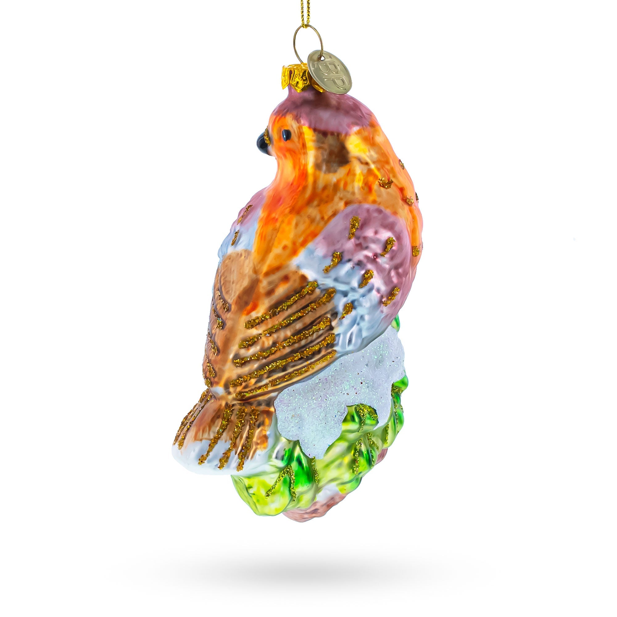 Songbird on Branch Glass Christmas Ornament