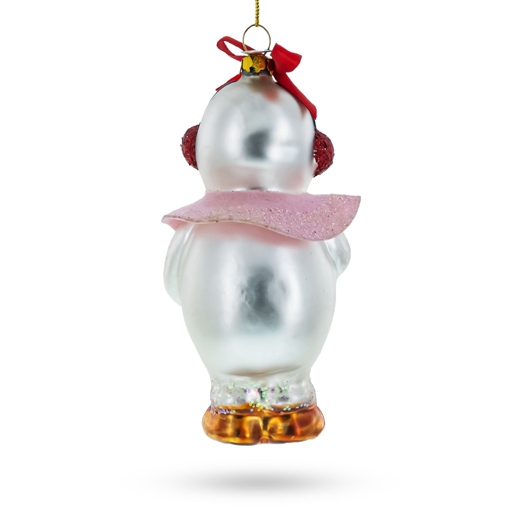Snowwoman with Wreath Glass Christmas Ornament