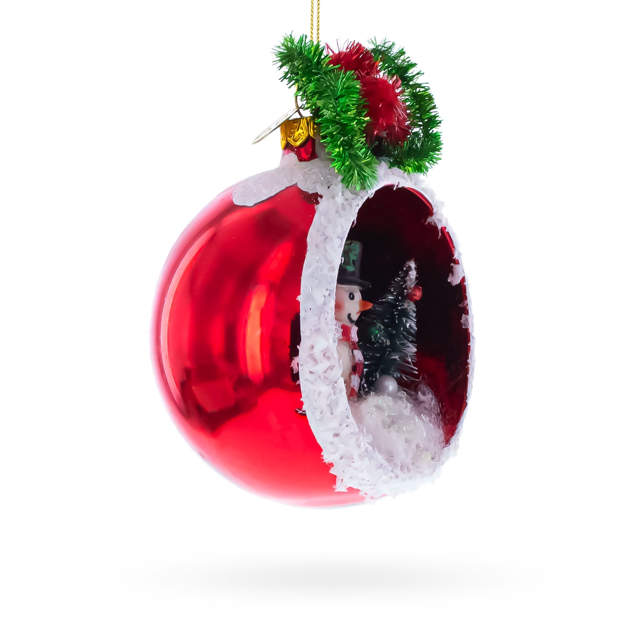 Festive Snowman and Christmas Tree Glass Ornament