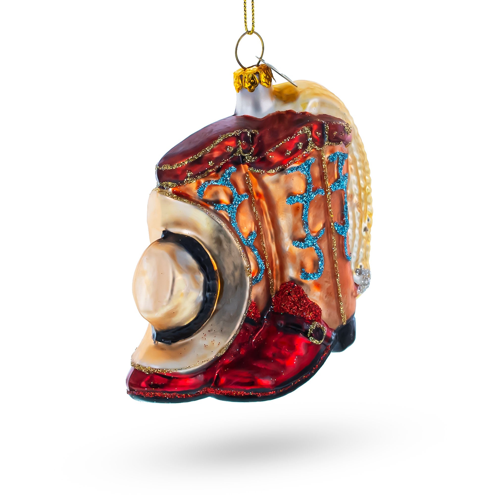 Cowboy Boots and Hat Glass Christmas Ornament