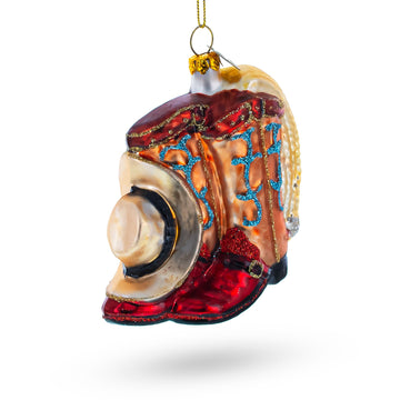 Cowboy Boots and Hat Glass Christmas Ornament