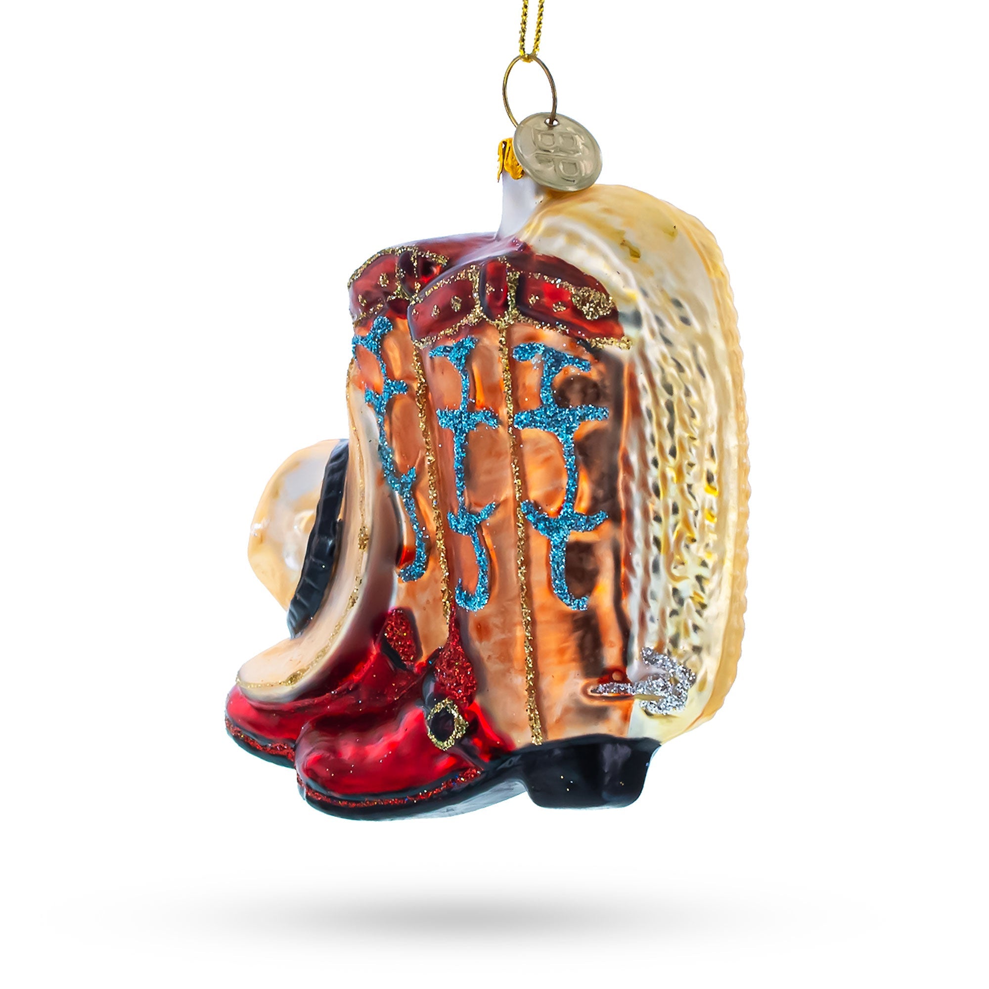 Cowboy Boots and Hat Glass Christmas Ornament
