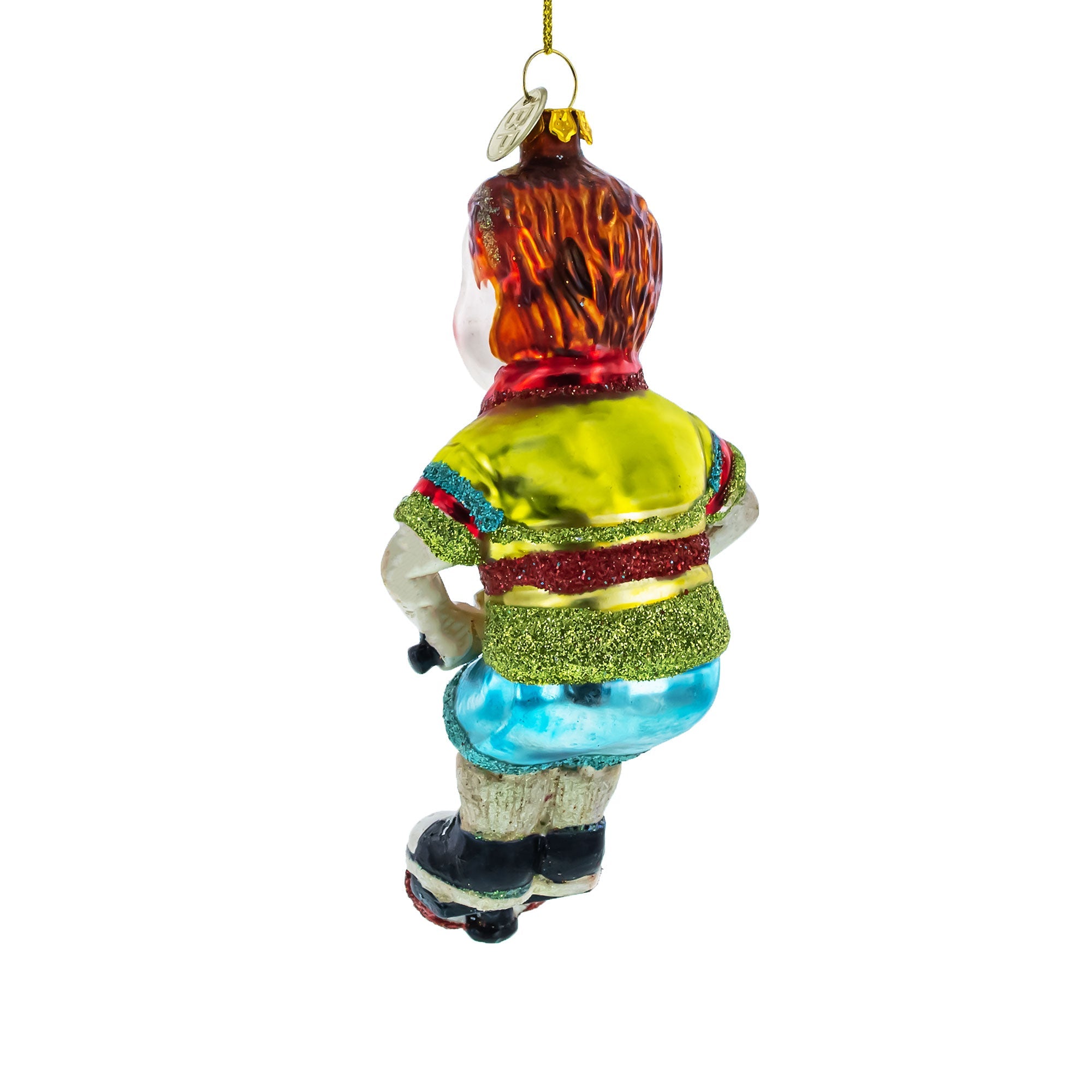 Vintage Style Boy on Pogo Stick Glass Christmas Ornament