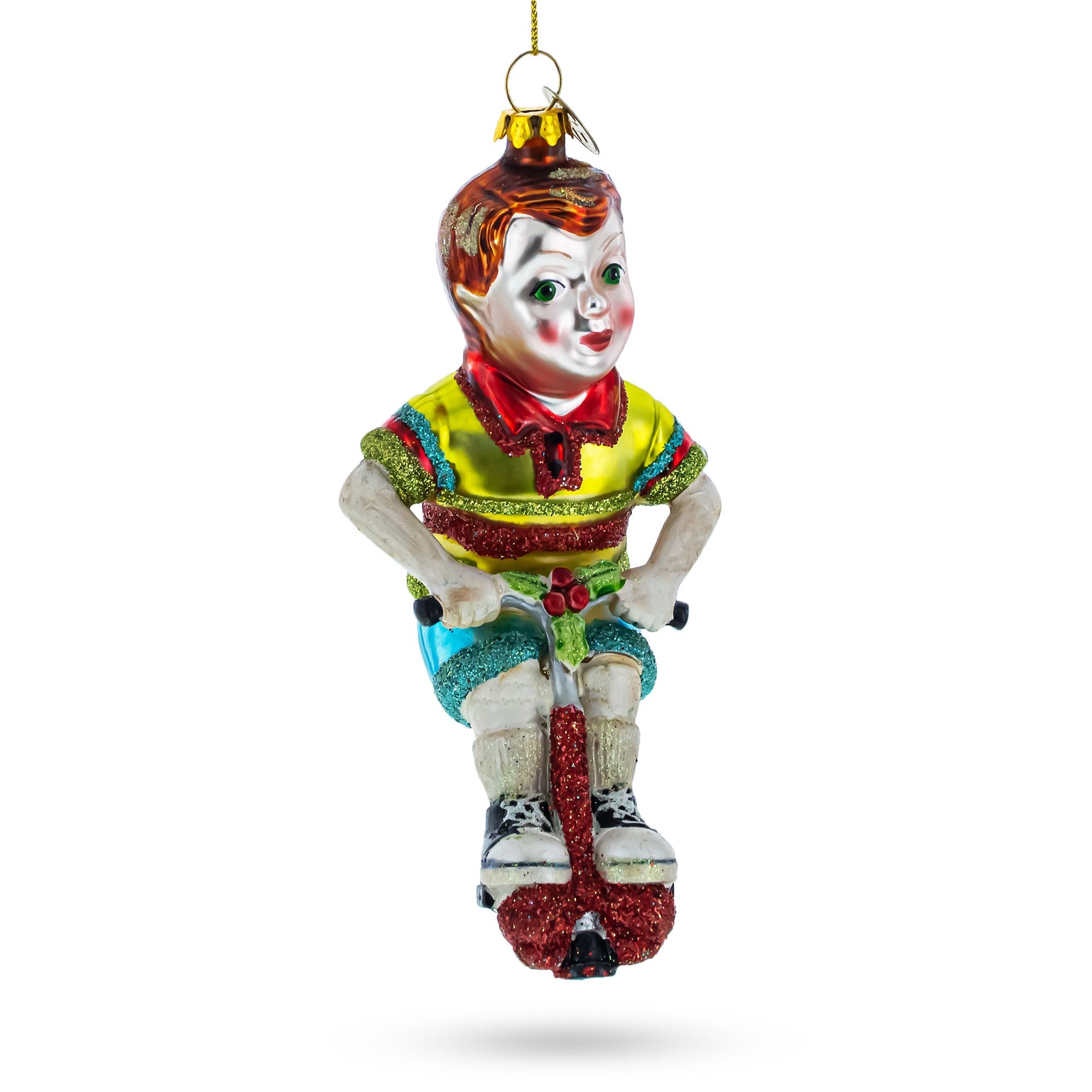Vintage Style Boy on Pogo Stick Glass Christmas Ornament
