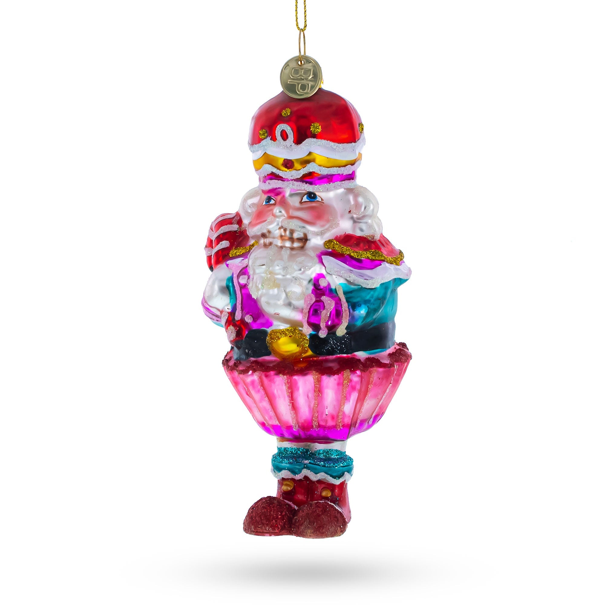 Nutcracker with Cupcake Glass Christmas Ornament