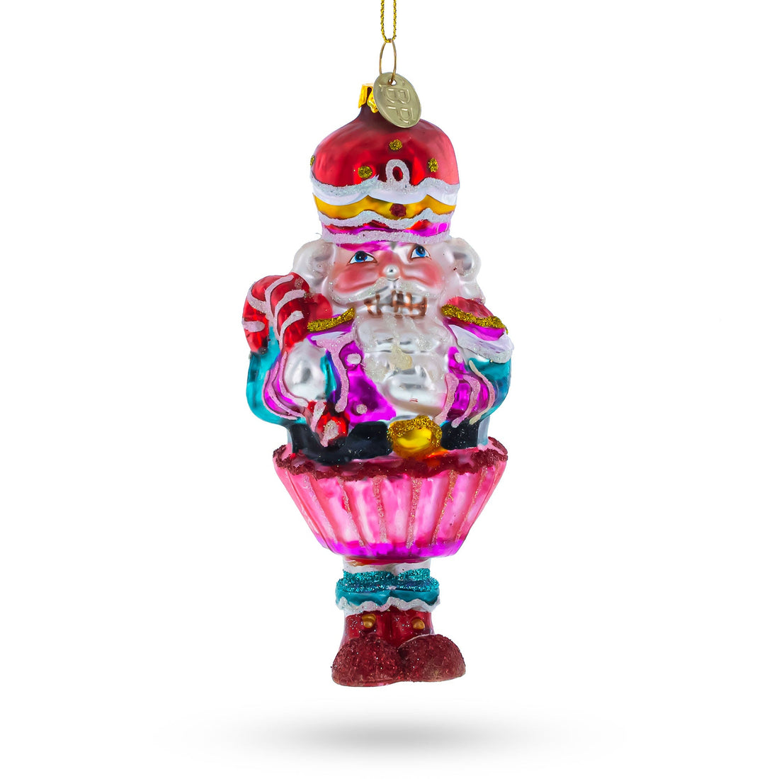 Nutcracker with Cupcake Glass Christmas Ornament