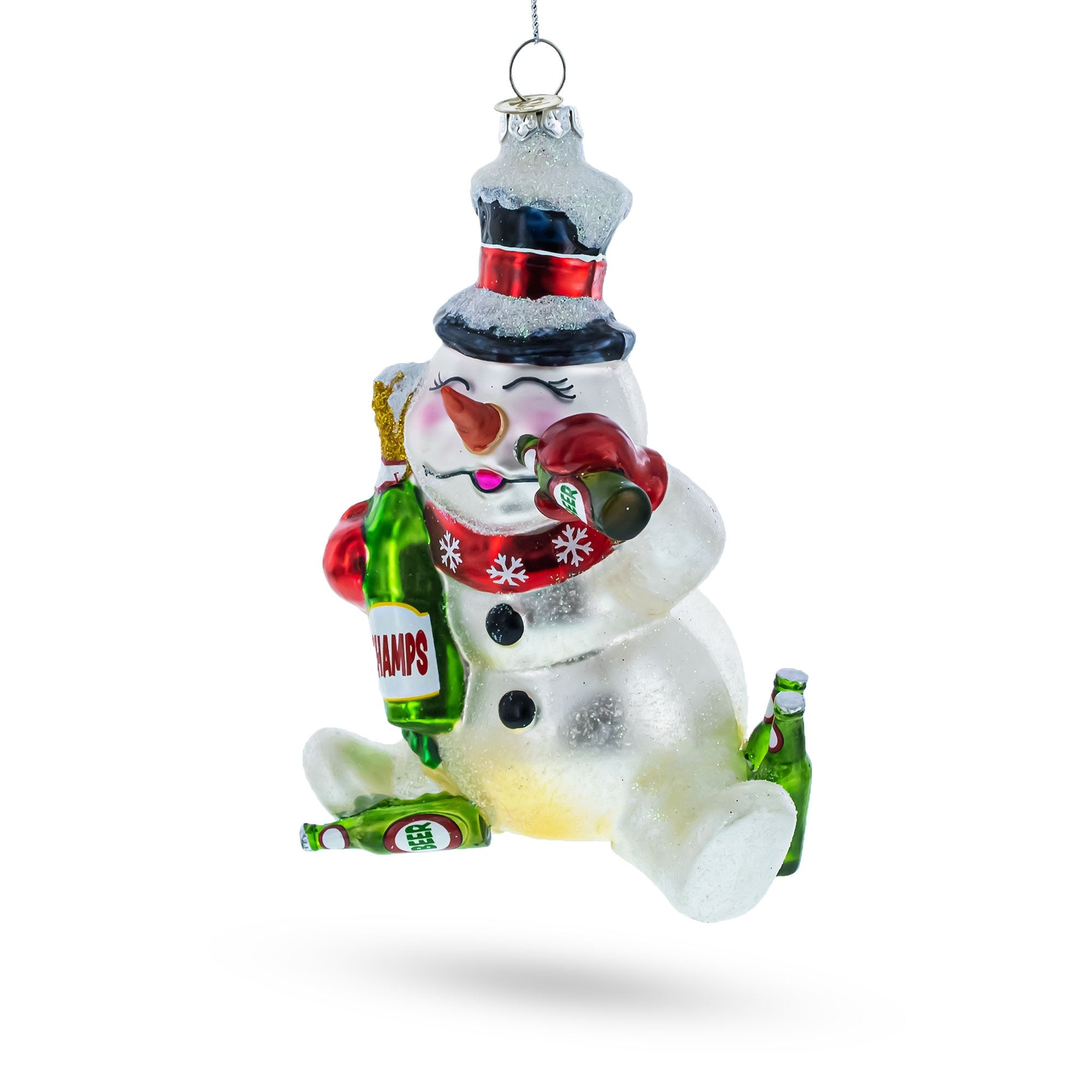 Snowman Bartender Glass Christmas Ornament
