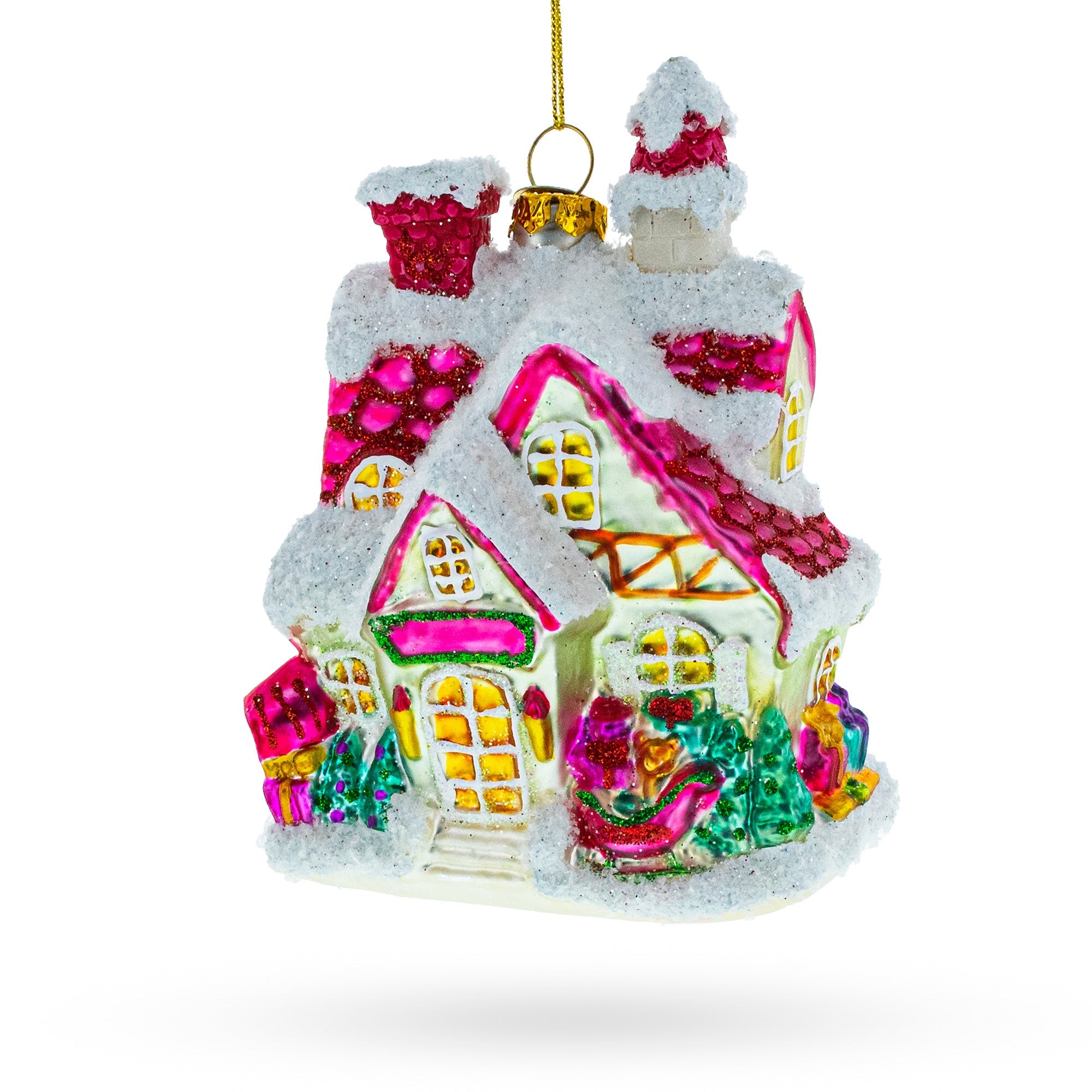 Winter Wonderland Snow-Covered House Glass Christmas Ornament