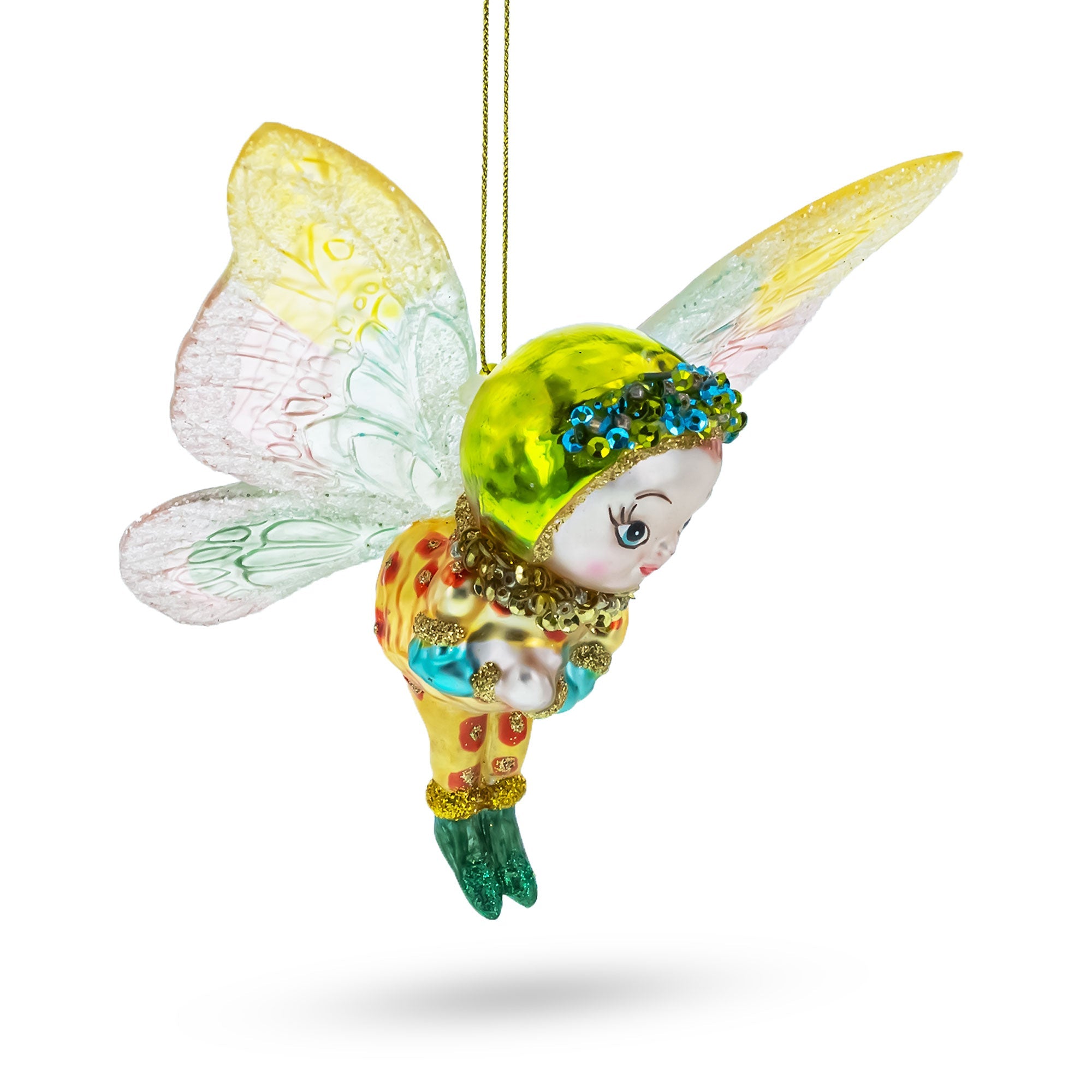 Enchanting Girl in Butterfly Costume Glass Christmas Ornament
