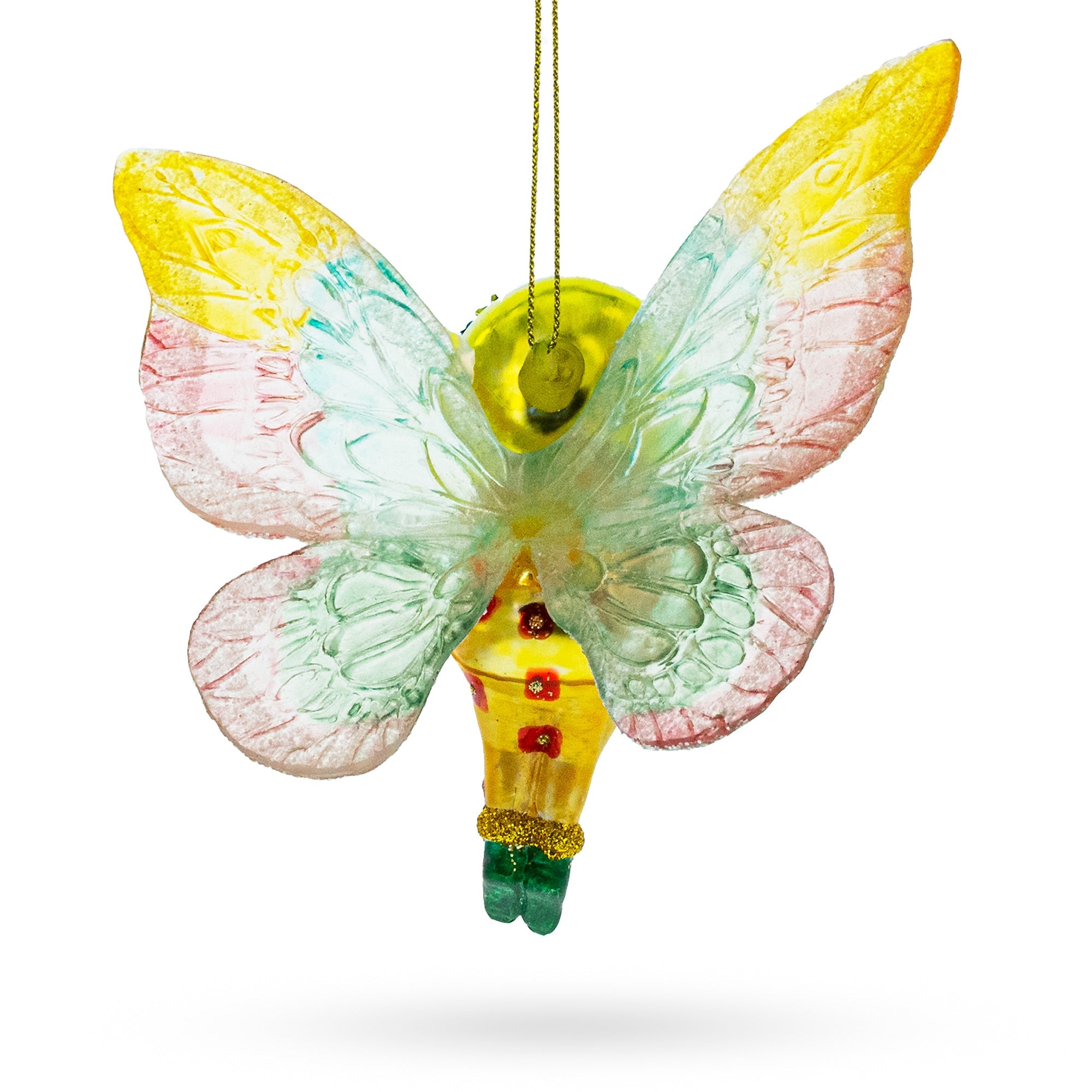 Enchanting Girl in Butterfly Costume Glass Christmas Ornament