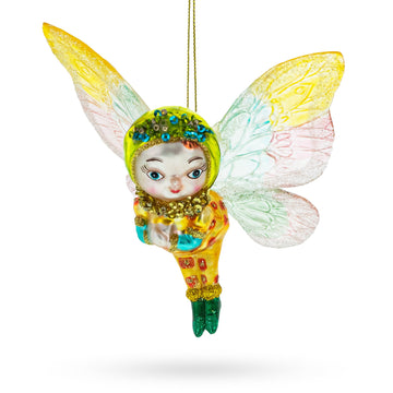 Enchanting Girl in Butterfly Costume Glass Christmas Ornament
