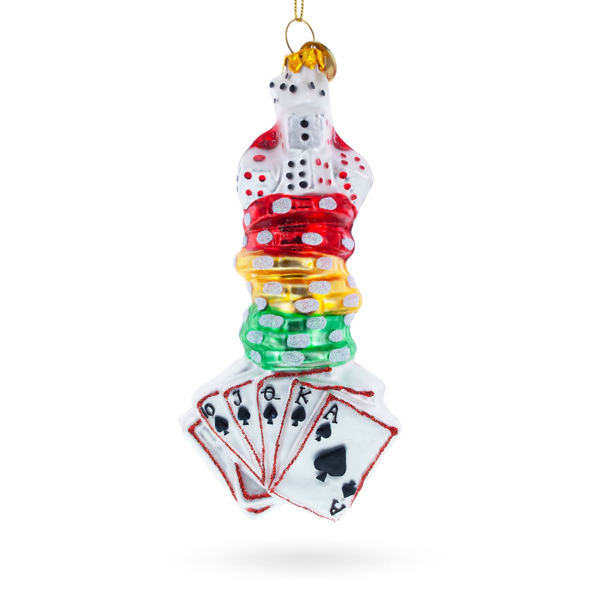 Casino Poker Chips and Cards Glass Christmas Ornament