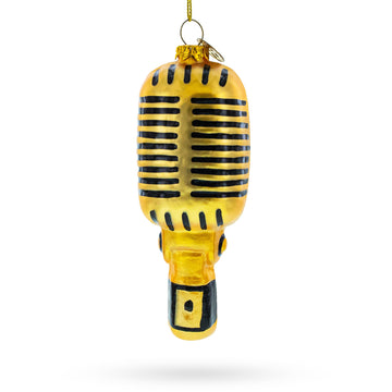 Shiny Golden Microphone Glass Christmas Ornament