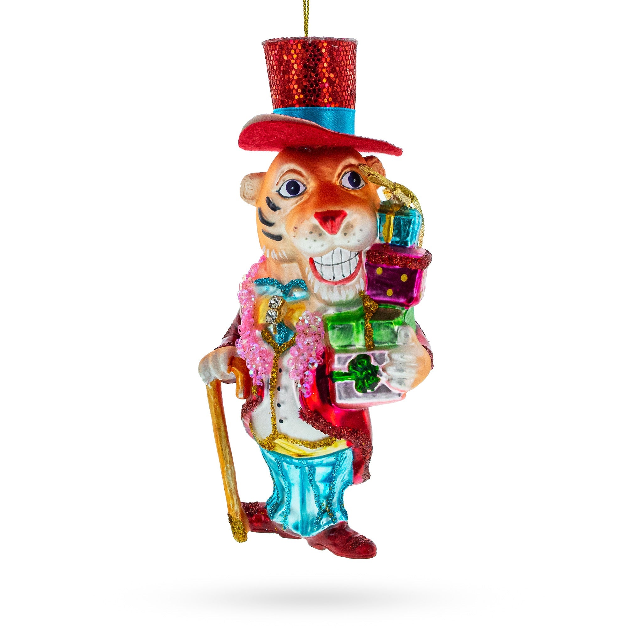 Dapper Tiger Gentleman Glass Christmas Ornament