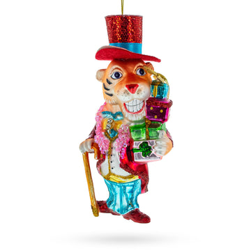 Dapper Tiger Gentleman Glass Christmas Ornament