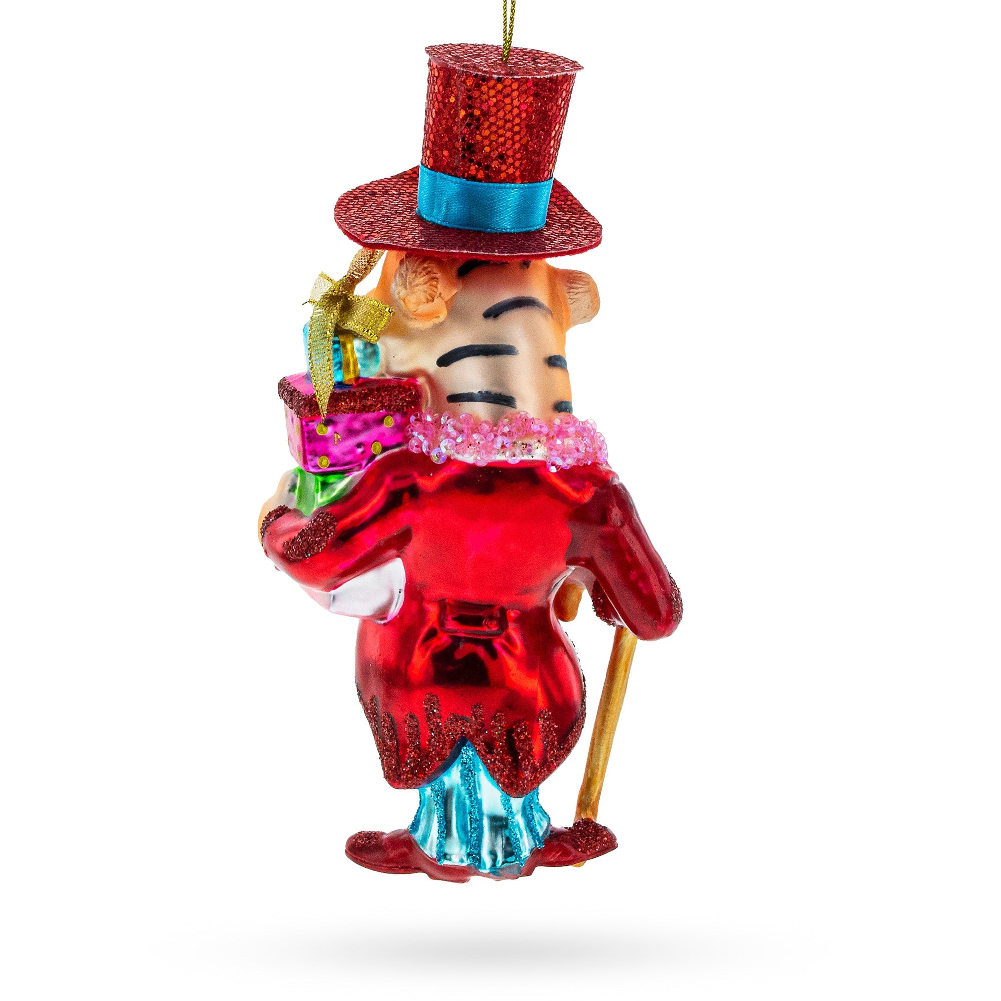 Dapper Tiger Gentleman Glass Christmas Ornament
