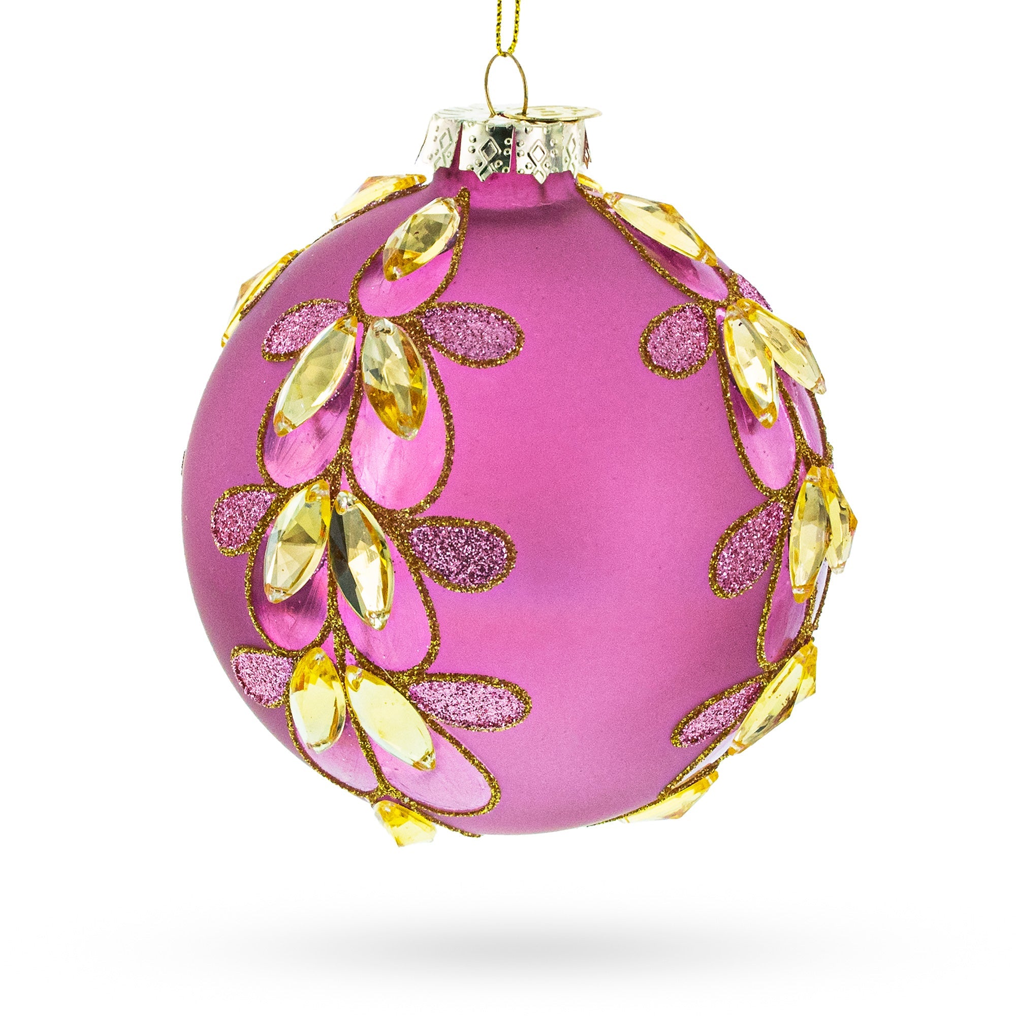 Enchanting Jeweled Pink Glass Ball Christmas Ornament