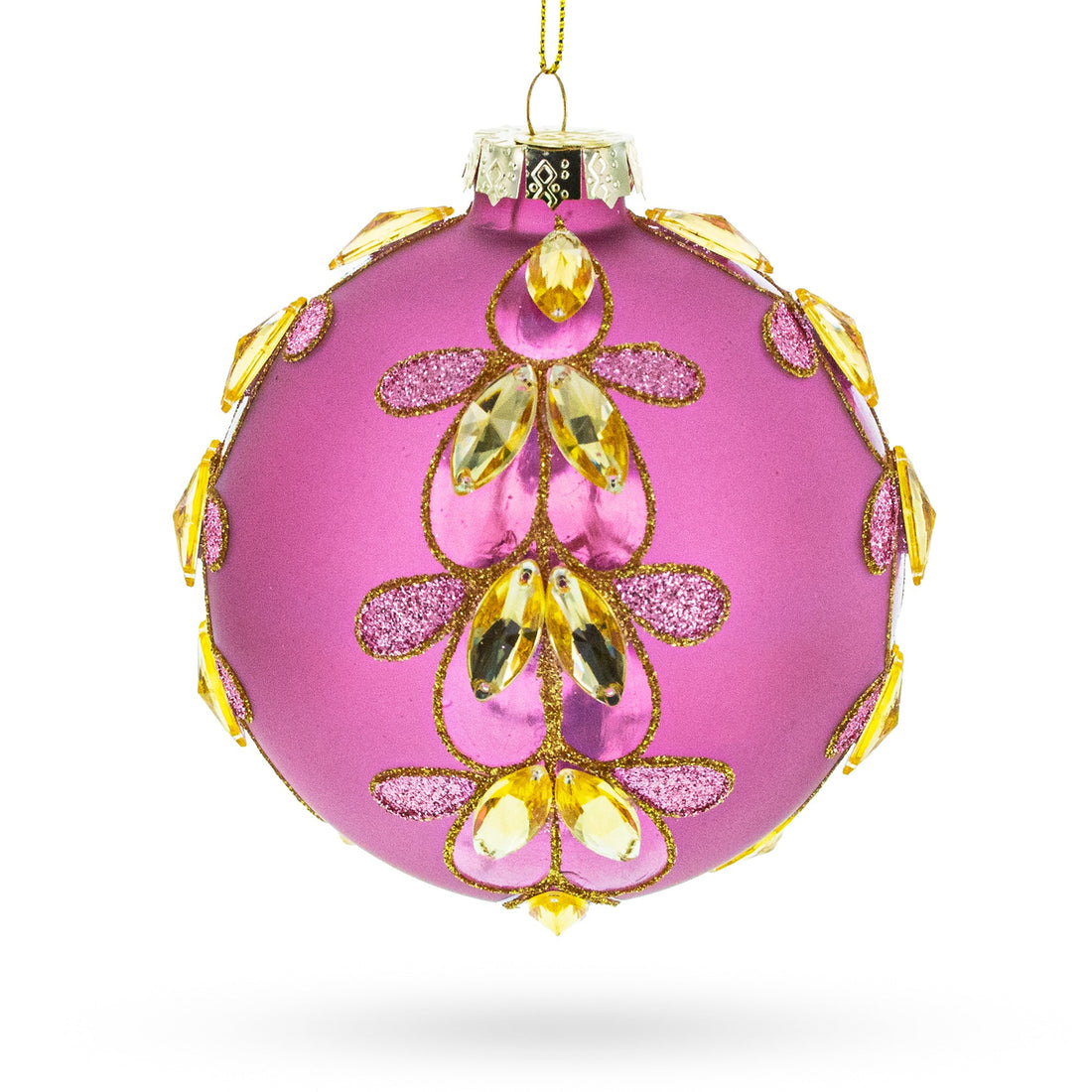 Enchanting Jeweled Pink Glass Ball Christmas Ornament