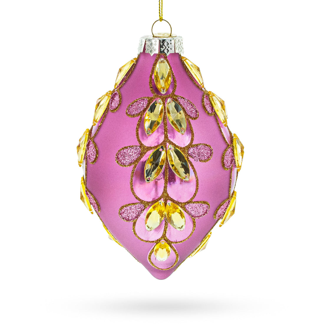 Radiant Pink Jeweled Glass Rhombus Finial Glass Christmas Ornament