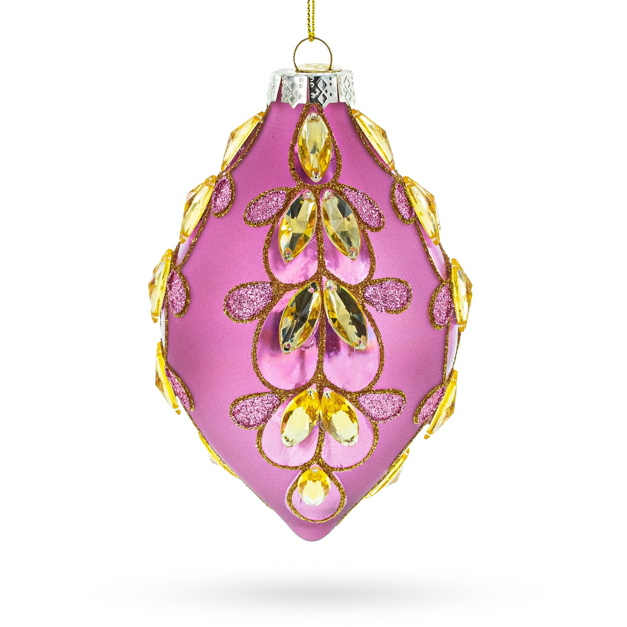 Radiant Pink Jeweled Glass Rhombus Finial Glass Christmas Ornament