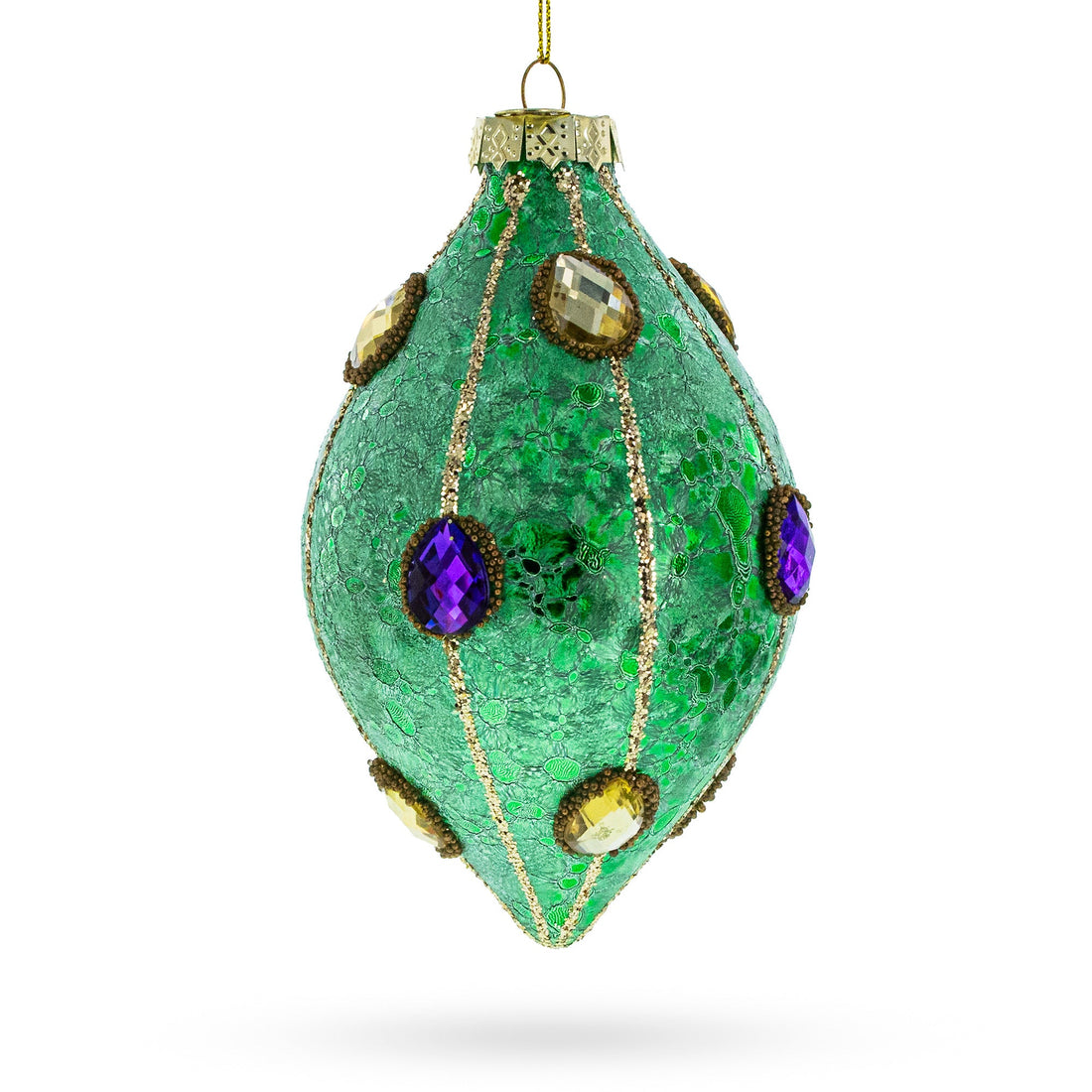 Jeweled Green Rhombus -Glass Christmas Ornament