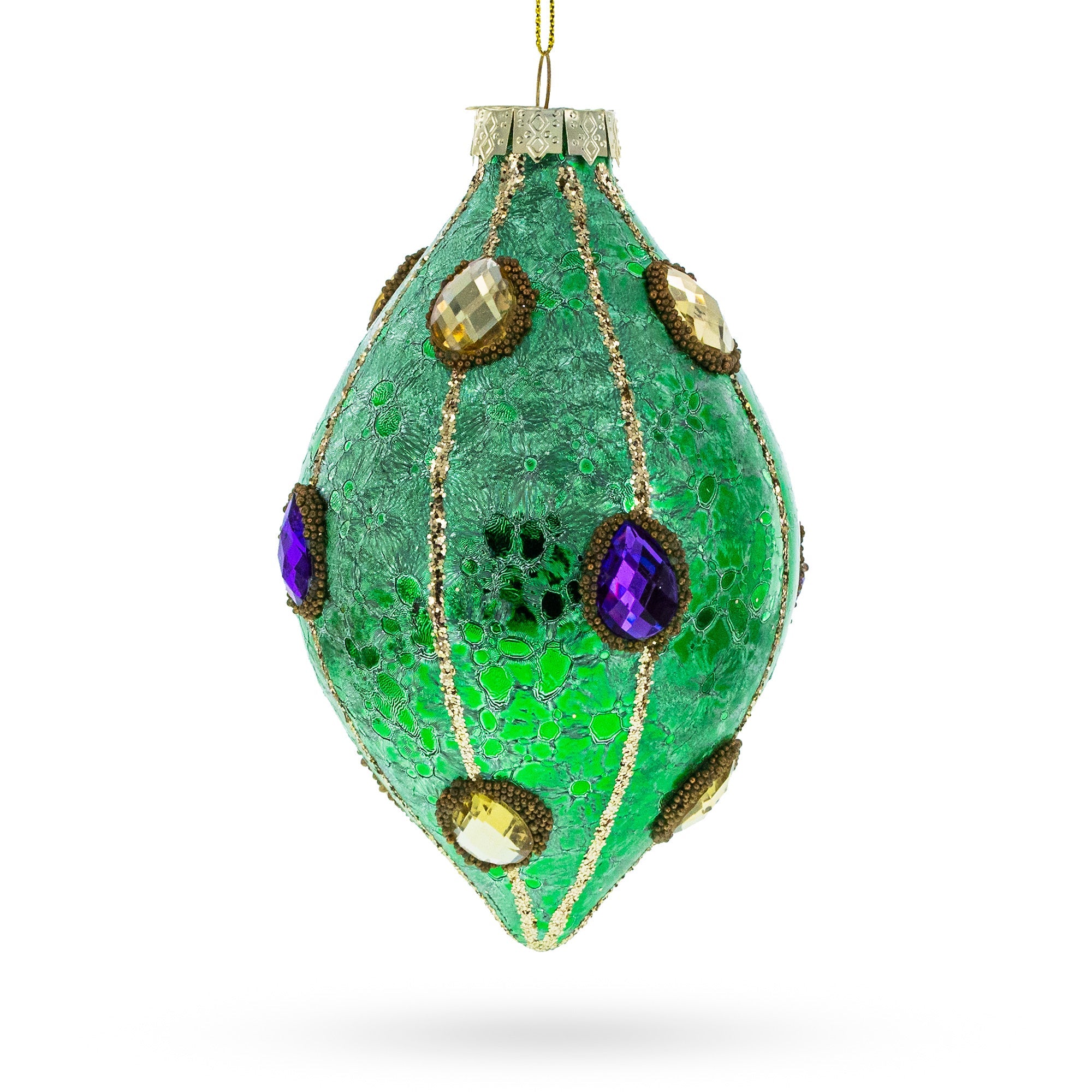 Jeweled Green Rhombus -Glass Christmas Ornament