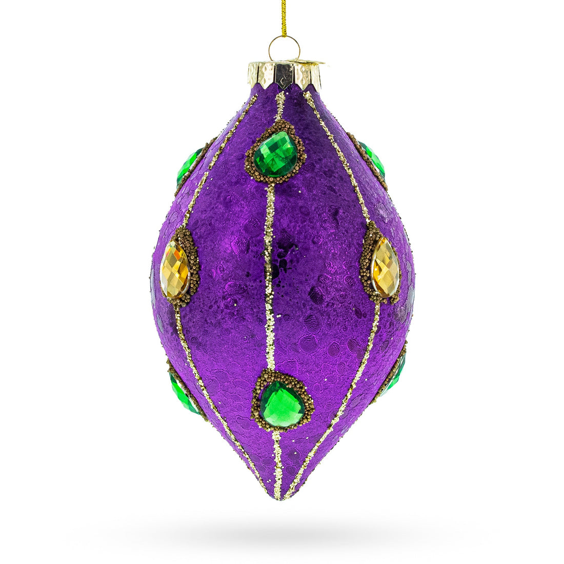 Jeweled-Accent Purple Rhombus Finial Glass Christmas Ornament