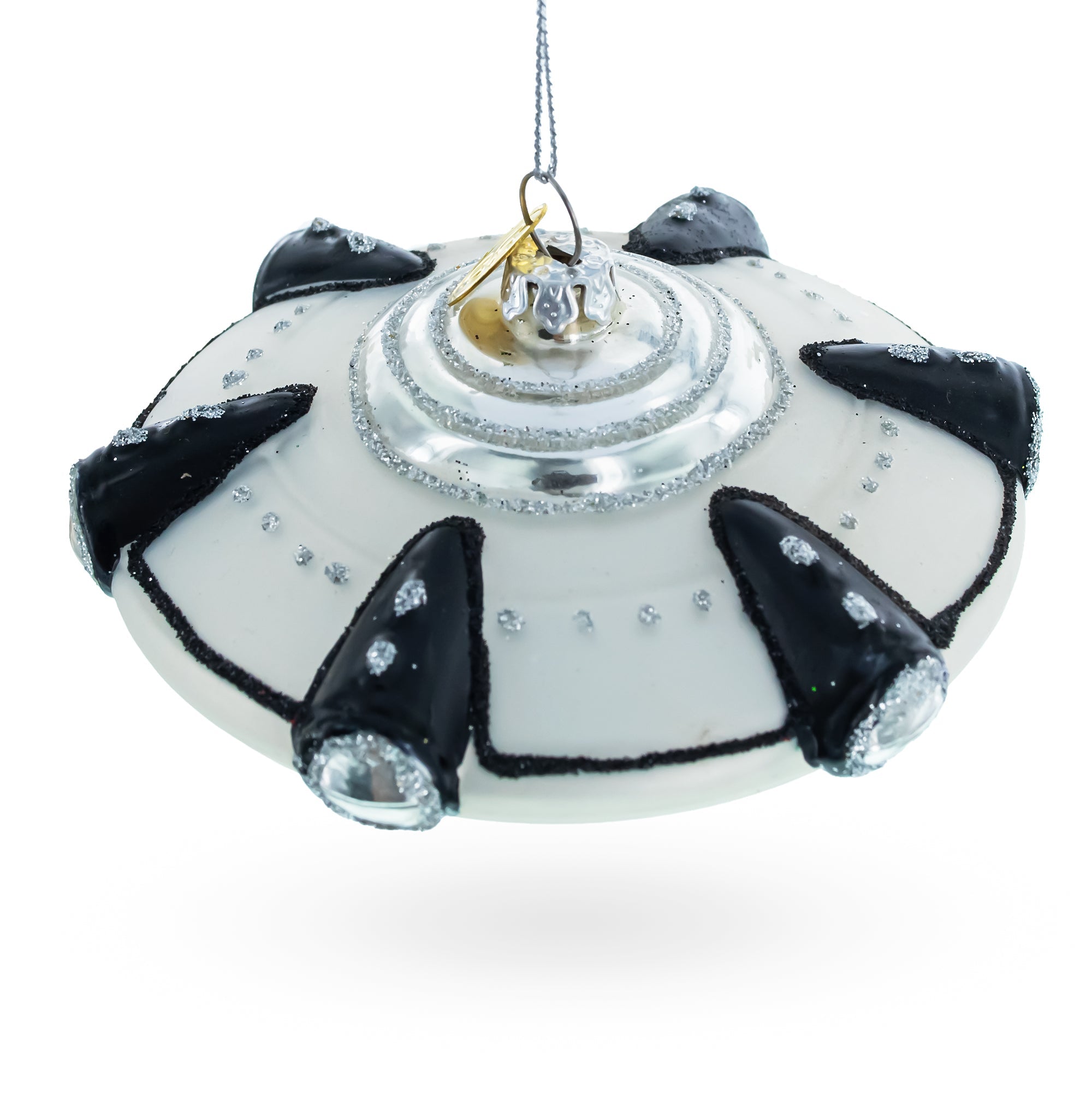 Intriguing UFO/ Alien Spaceship Glass Christmas Ornament