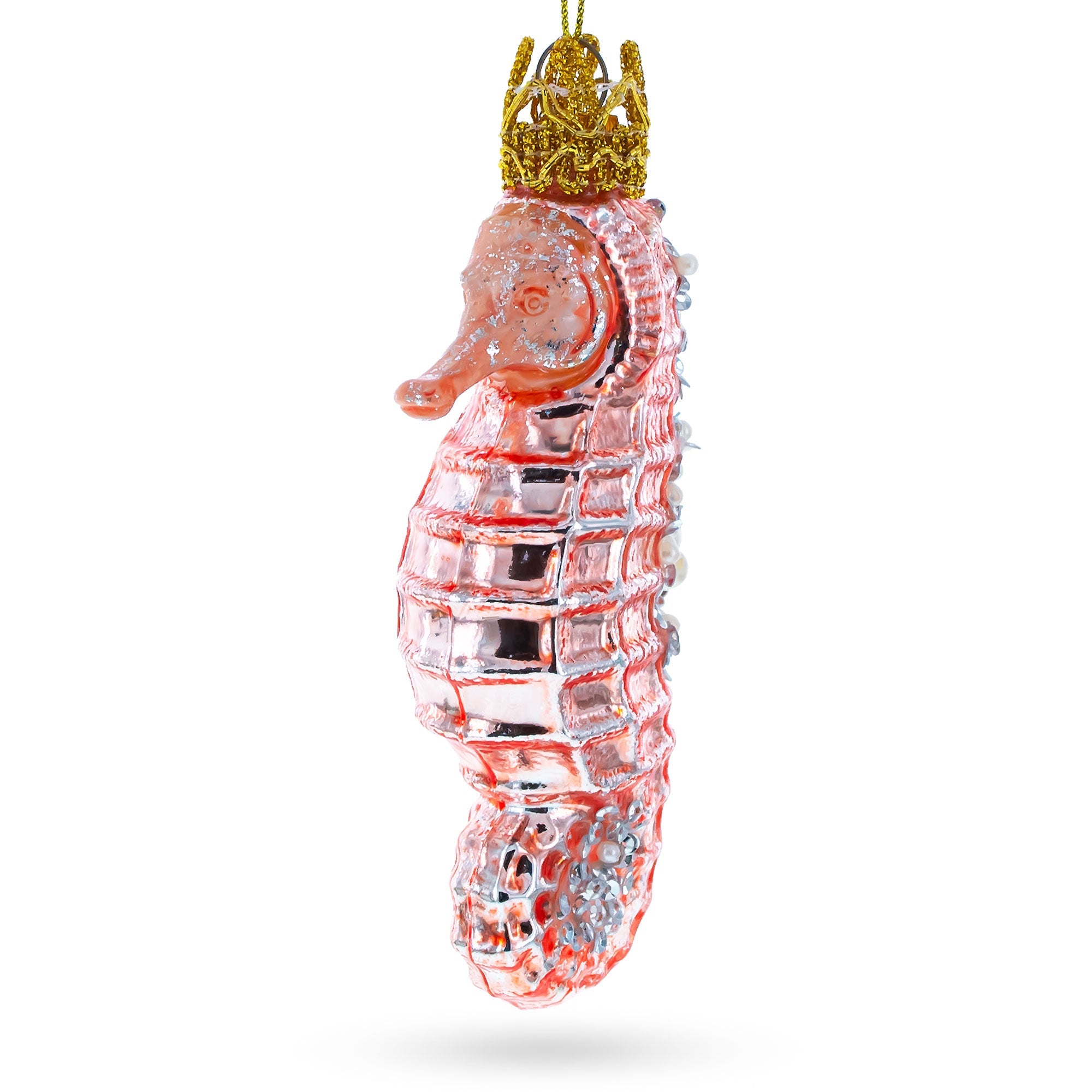 Pink Seahorse Glass Christmas Ornament