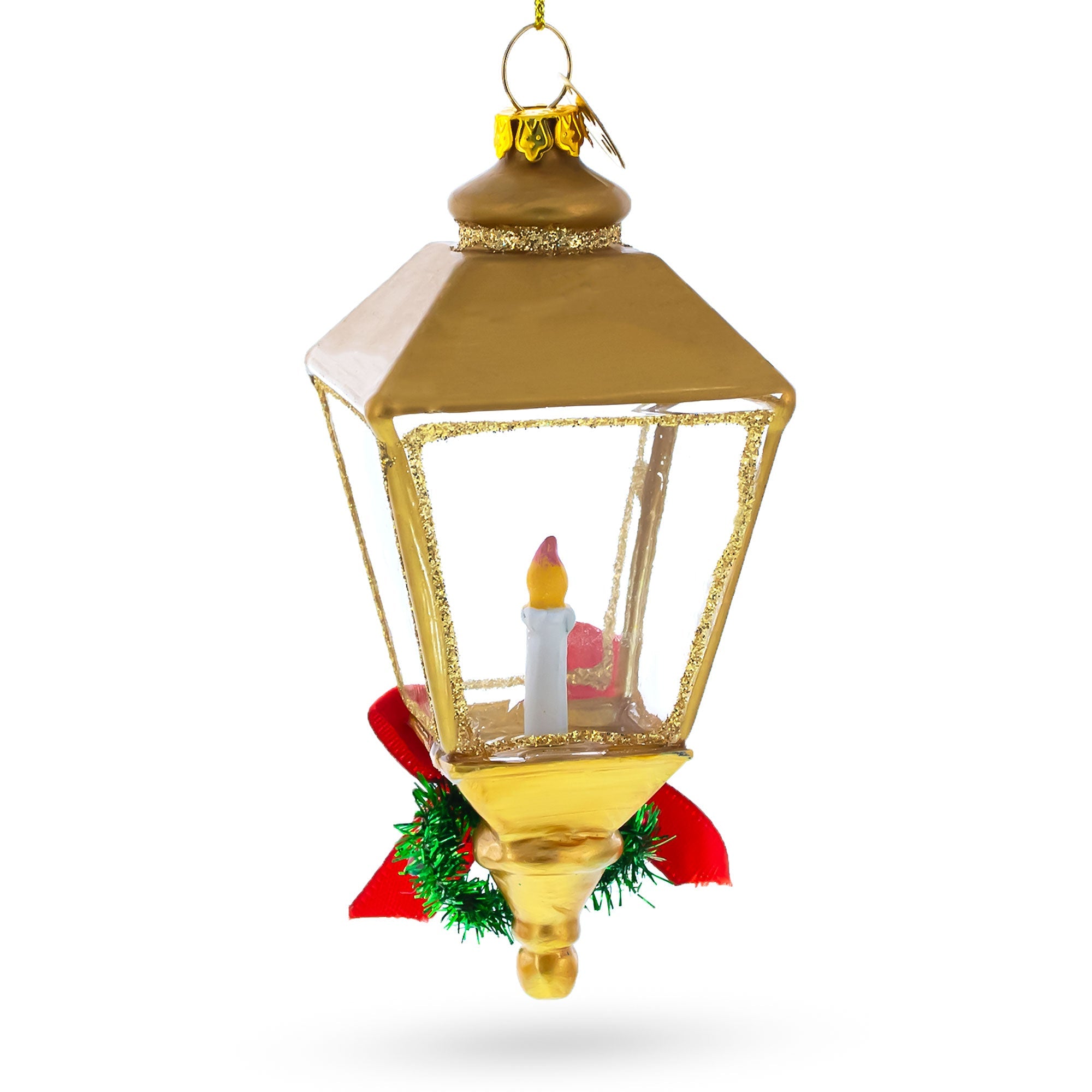 Golden Lantern Glass Christmas Ornament