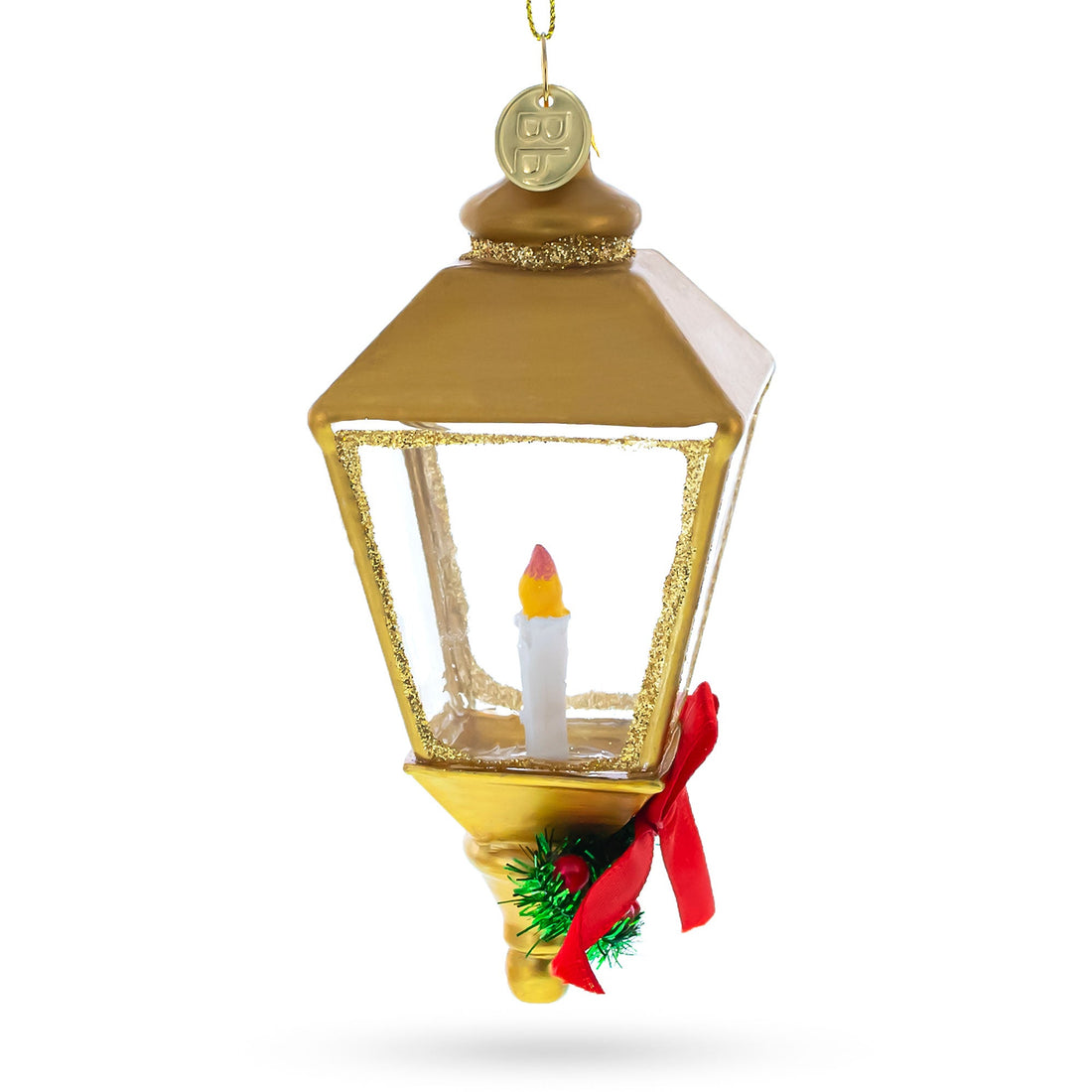Golden Lantern Glass Christmas Ornament