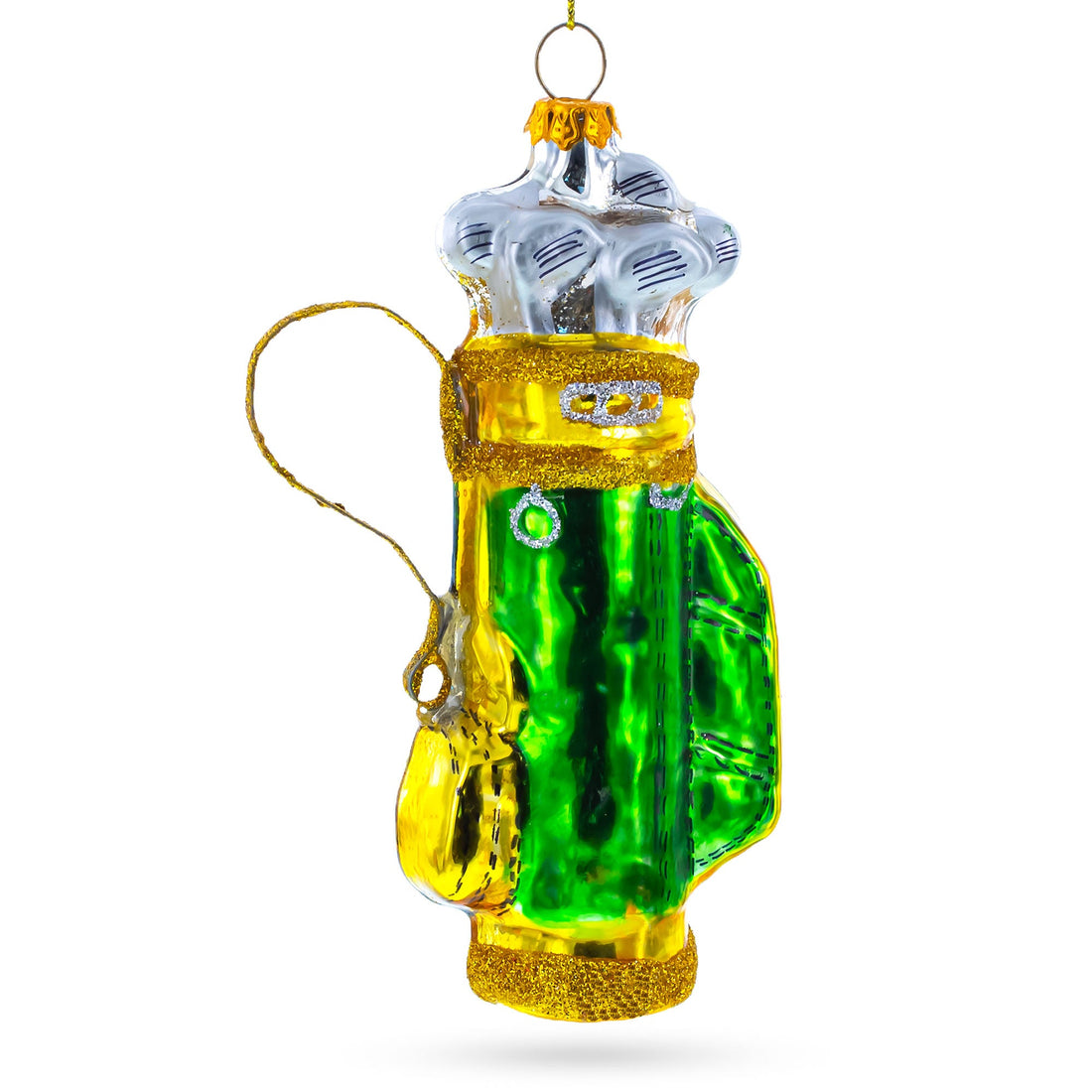 Golden Golf Bag Glass Christmas Ornament