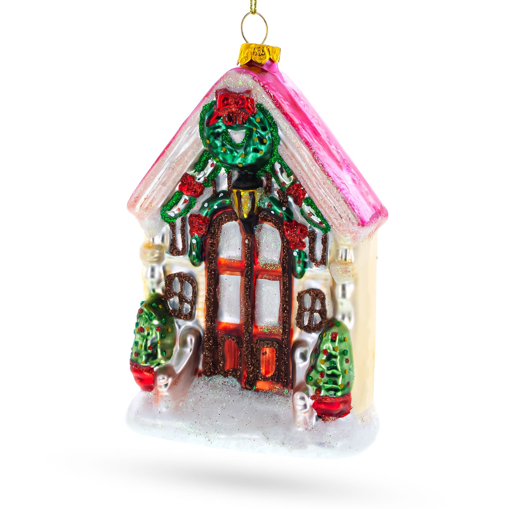 Decorated House Glass Christmas Ornament