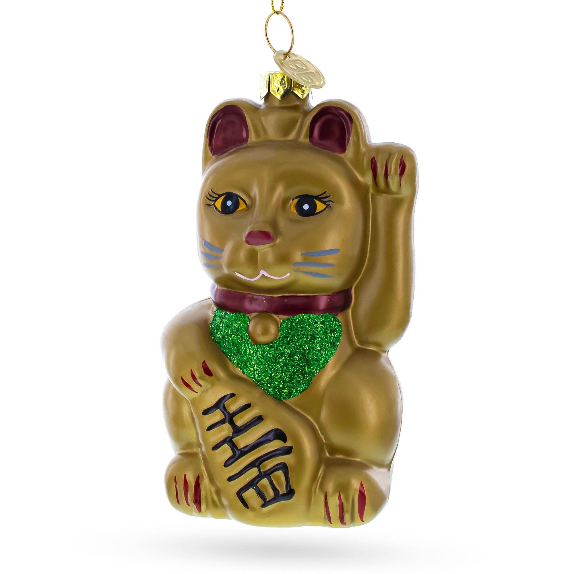 Lucky Cat Glass Christmas Ornament