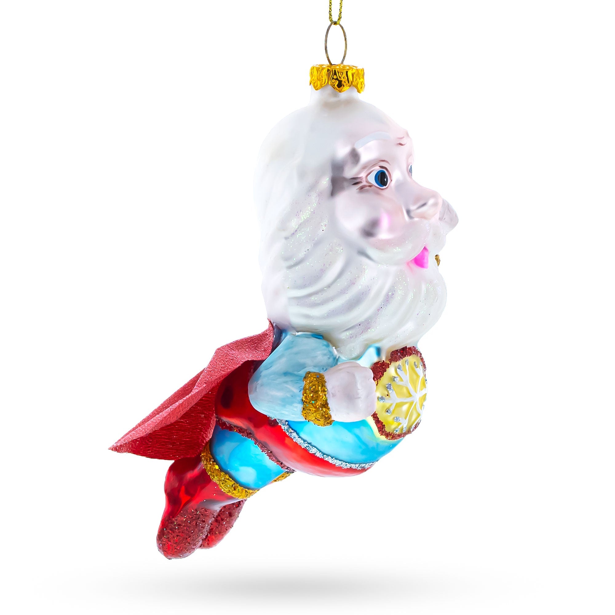 Santa the Super Hero Glass Christmas Ornament