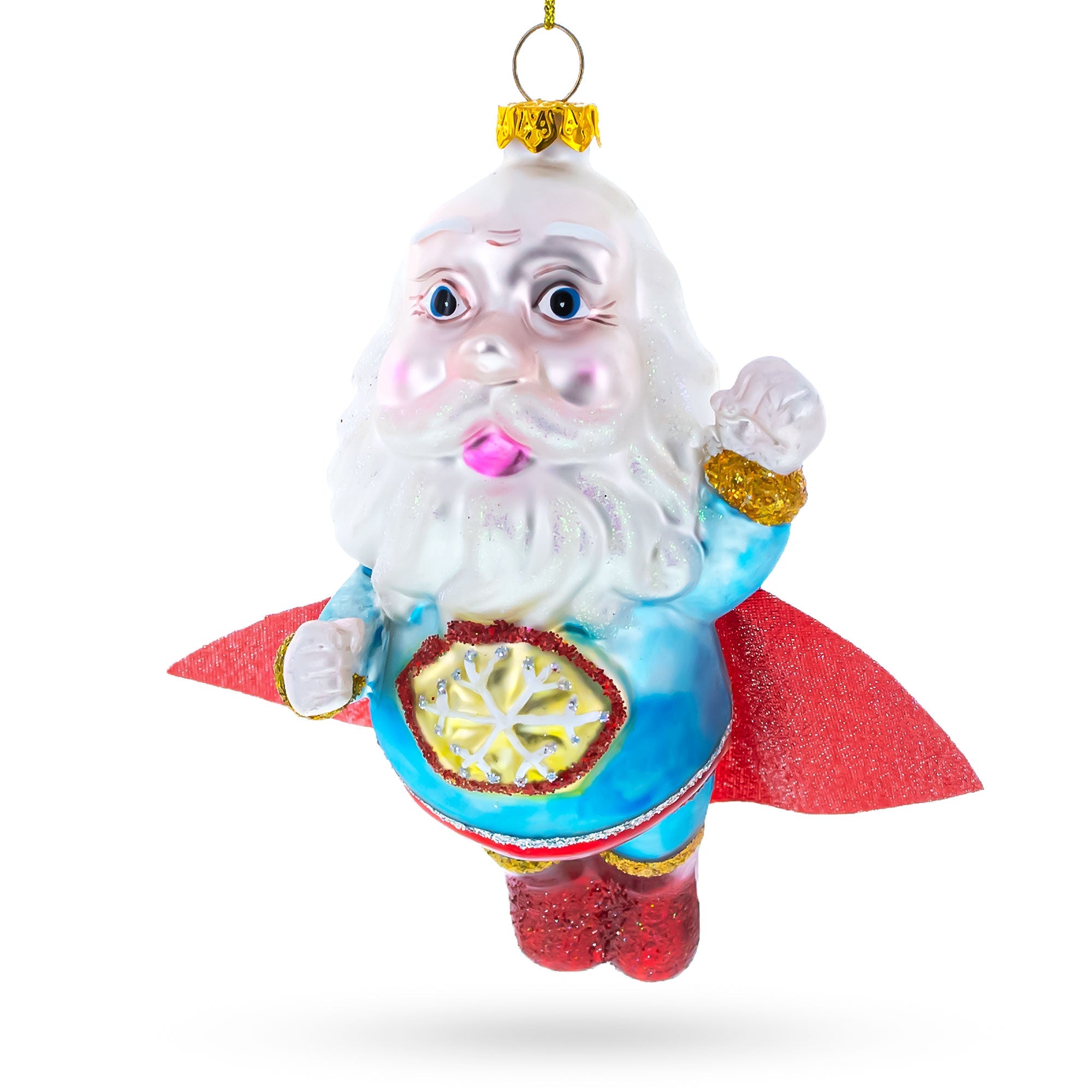 Santa the Super Hero Glass Christmas Ornament