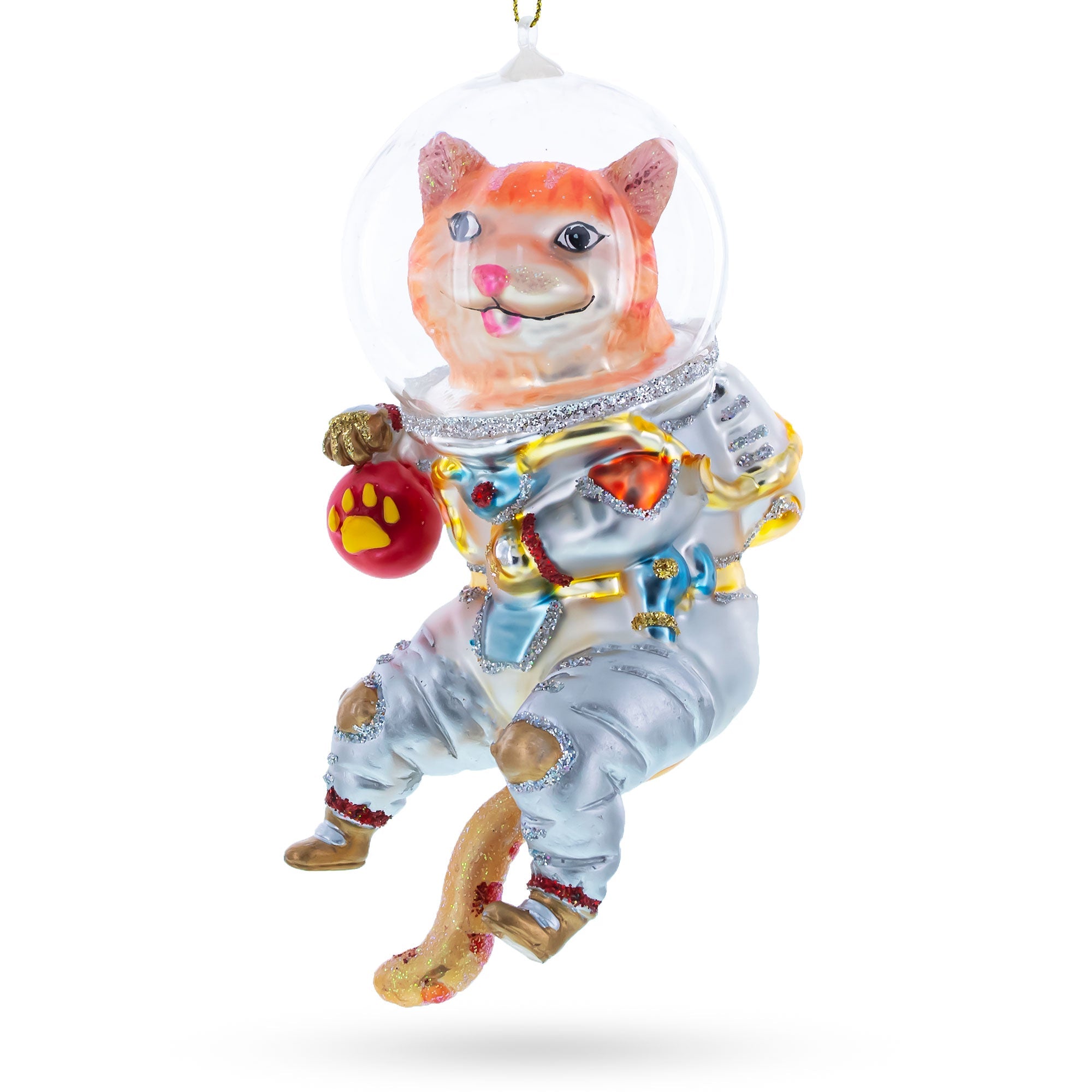 Cat the Astronaut Glass Christmas Ornament