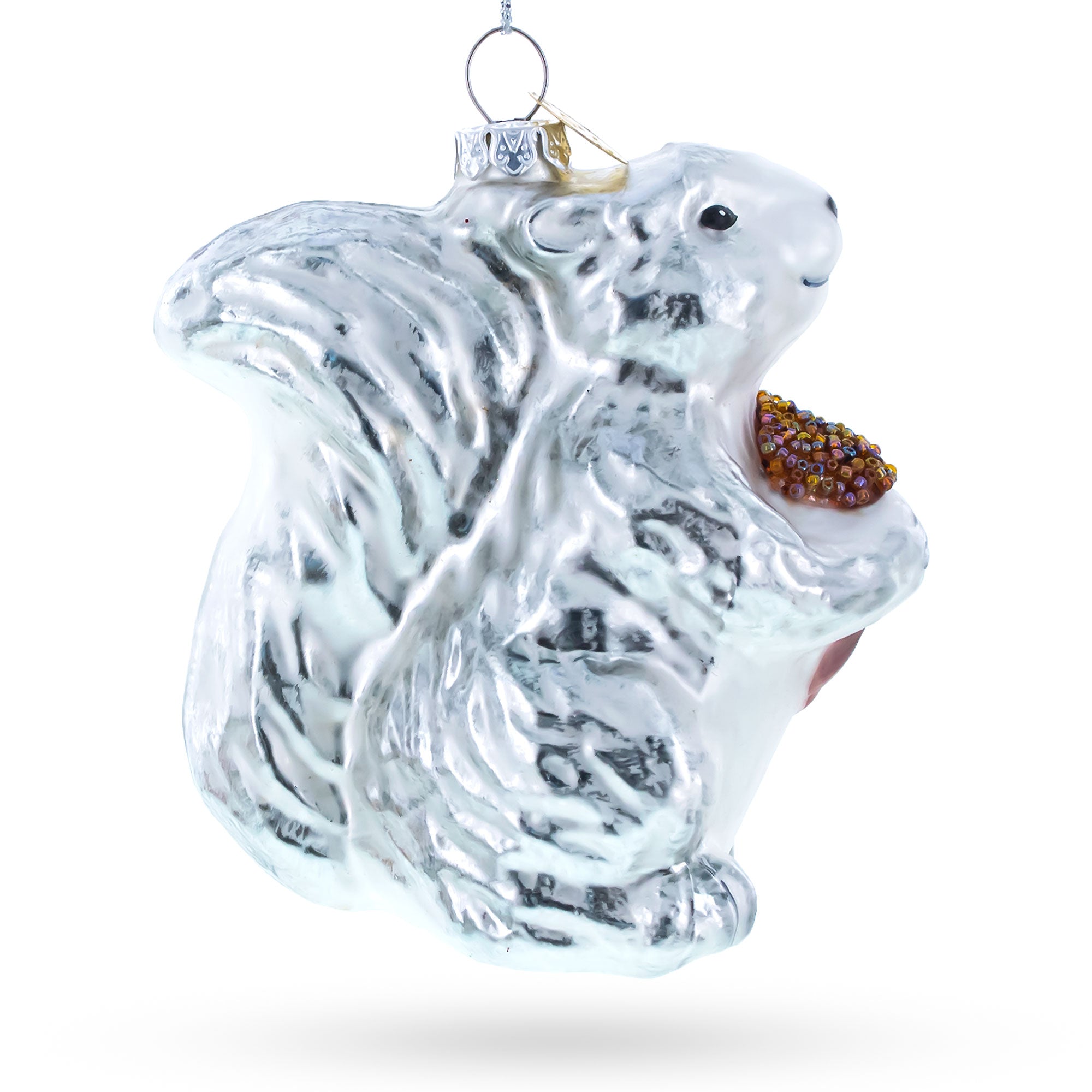 Silver Squirrel Retro Glass Christmas Ornament