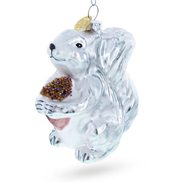 Silver Squirrel Retro Glass Christmas Ornament