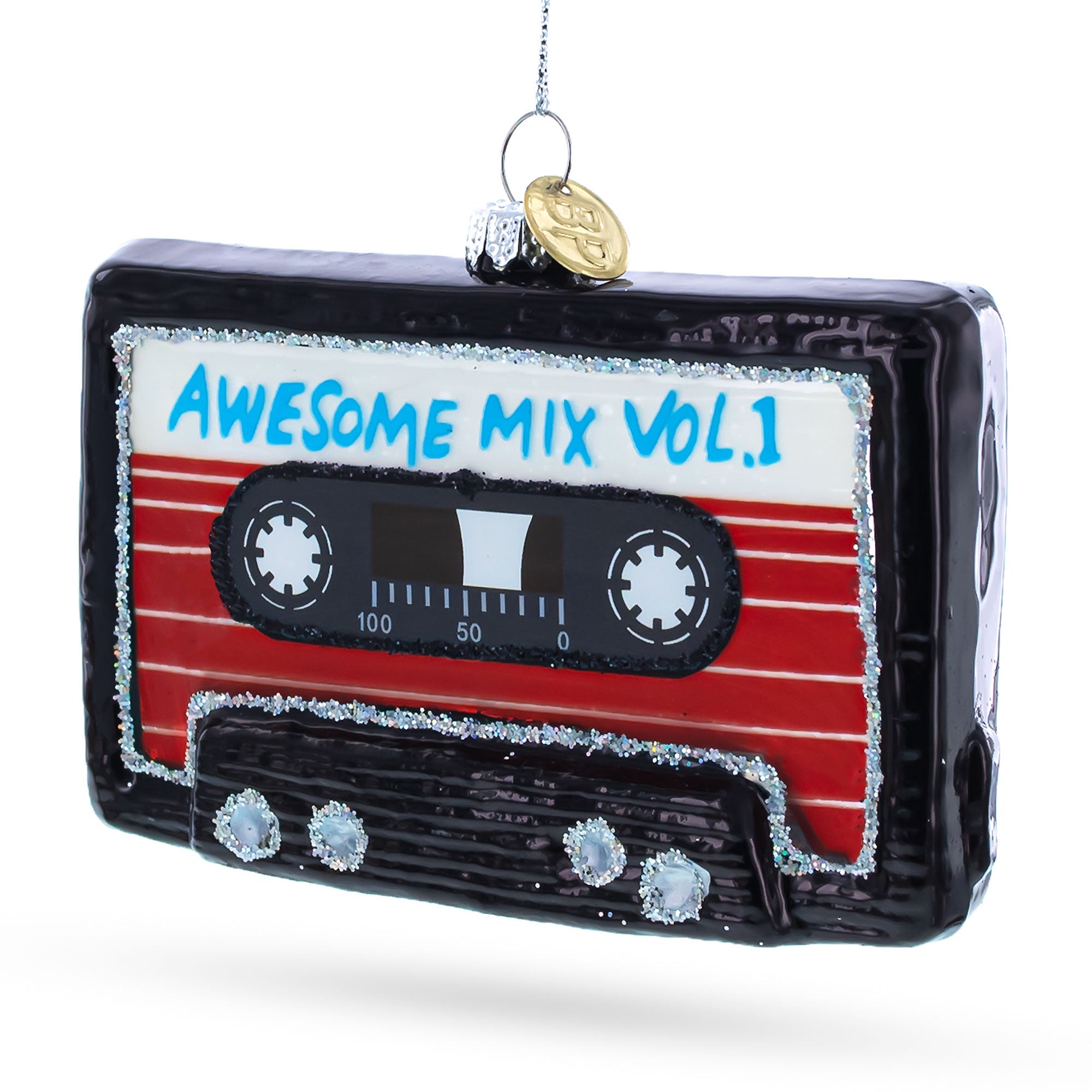 Audio Tape Cassette Glass Christmas Ornament