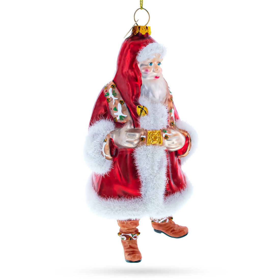 Classic Santa in Fur-Trimmed Coat Glass Christmas Ornament
