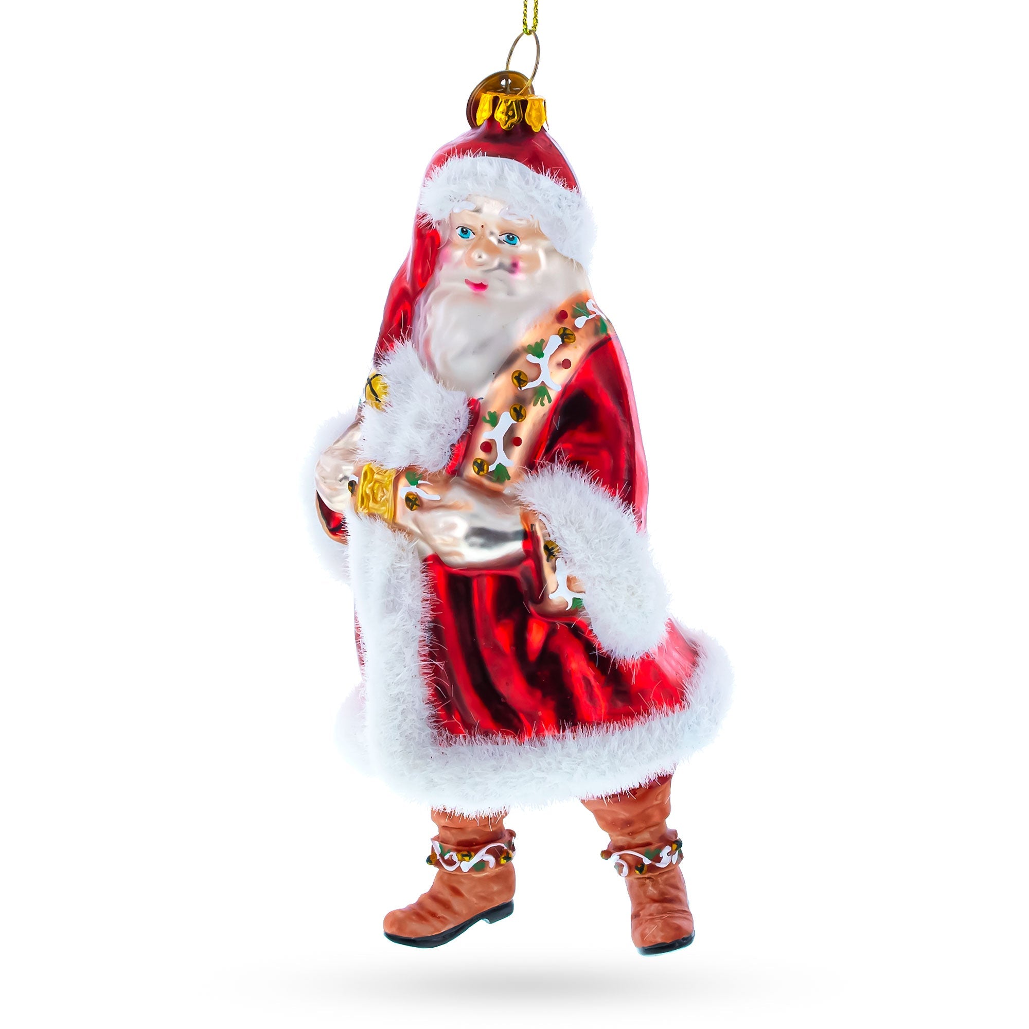 Classic Santa in Fur-Trimmed Coat Glass Christmas Ornament